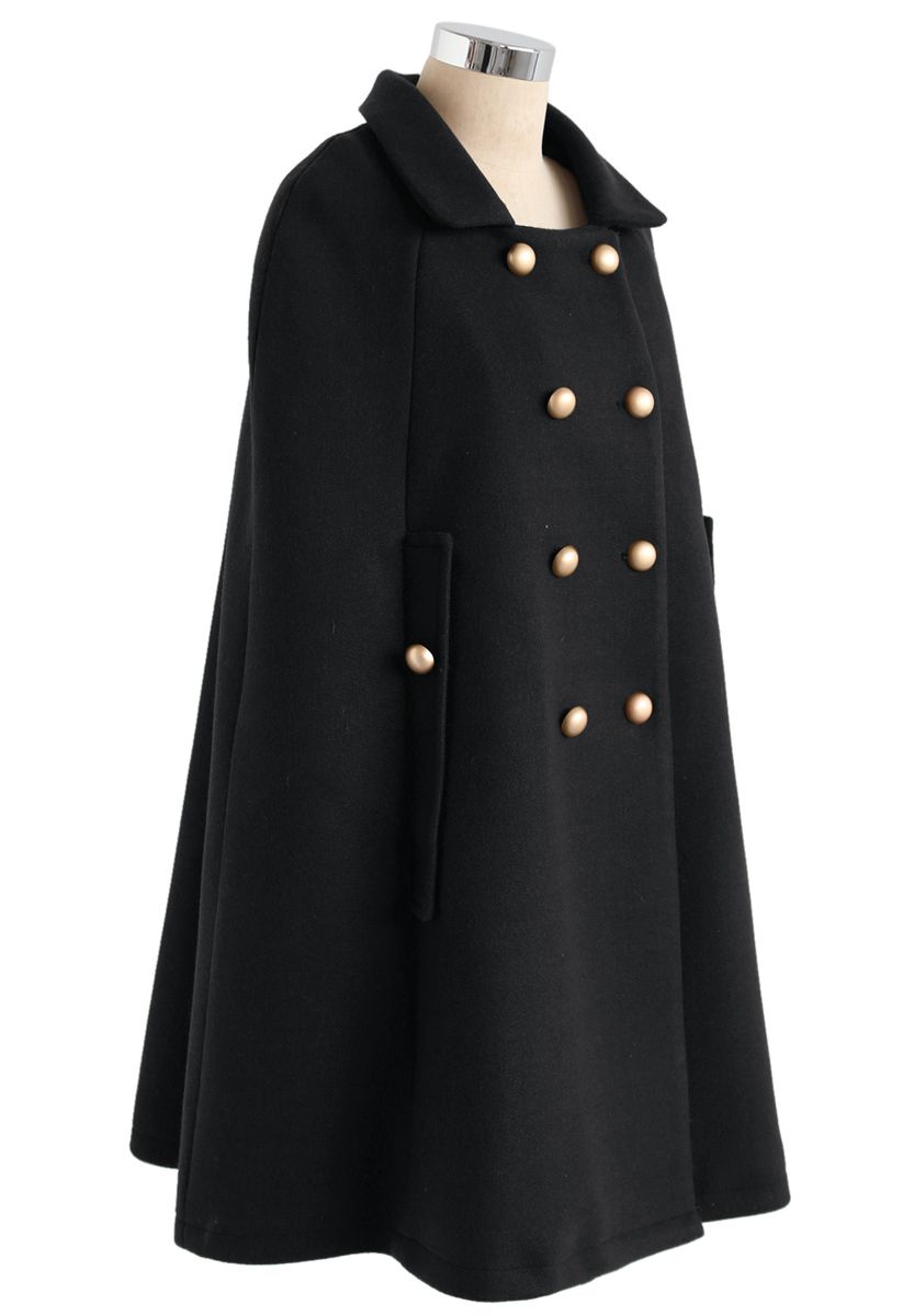 Keep It Elegant Manteau de cape à double boutonnage en noir