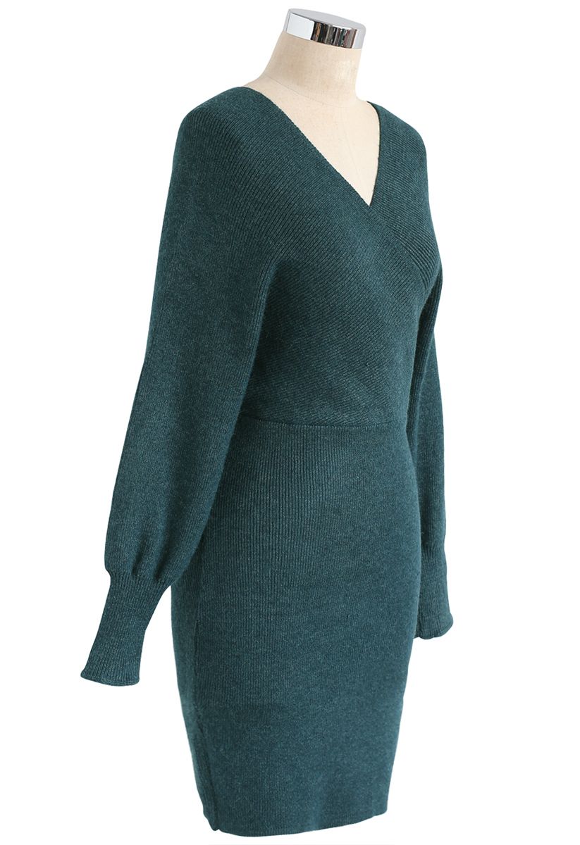 Robe en maille enveloppée Allure moderne en turquoise