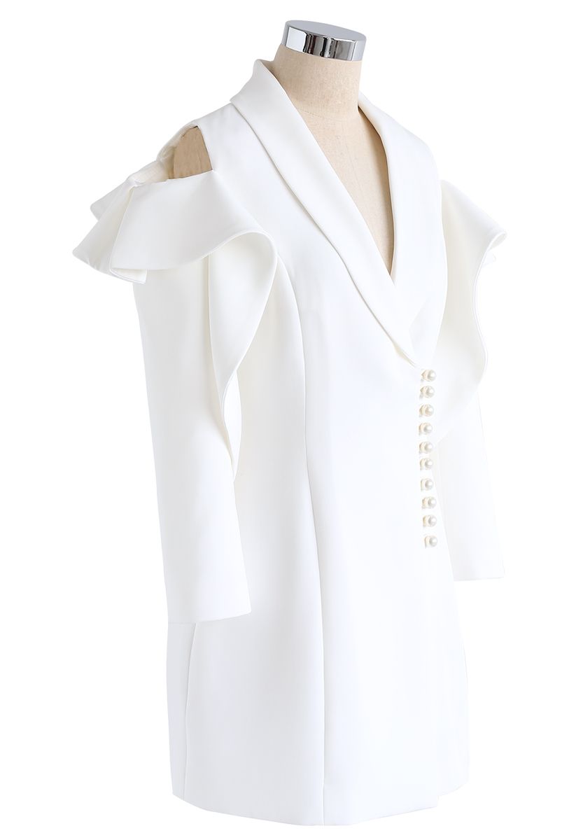 Shining Pearls - Robe manteau à épaules dénudées et col V en blanc