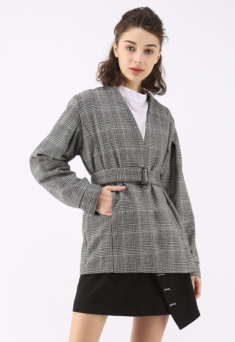 Blazer moderne en tweed à carreaux raffinés gris