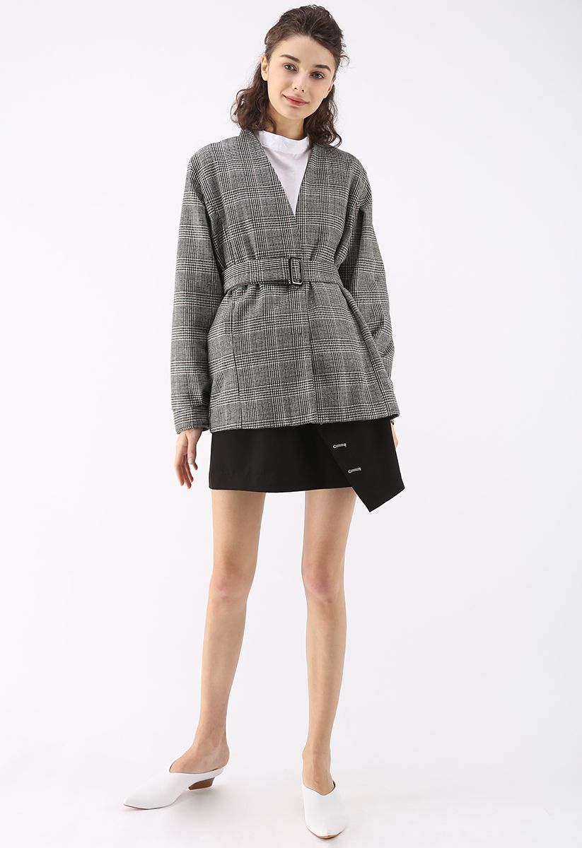 Blazer moderne en tweed à carreaux raffinés gris