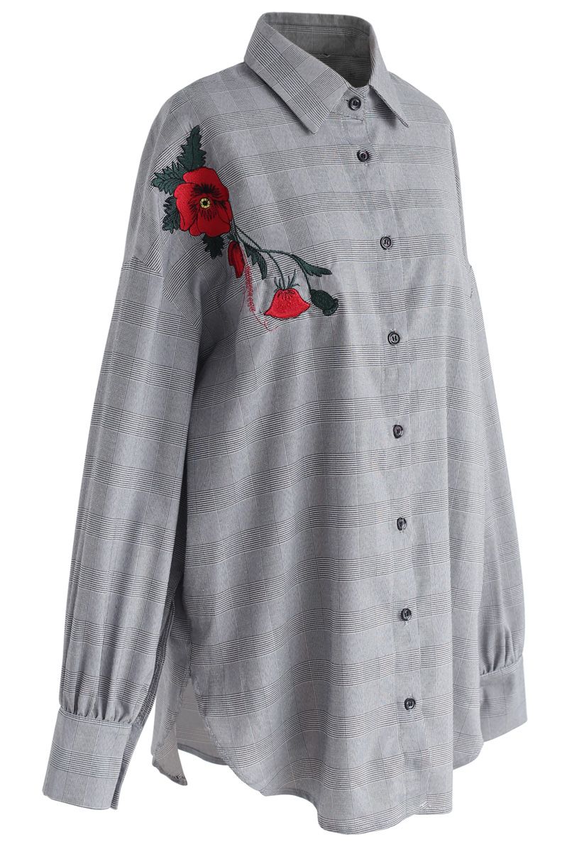 Chemise oversize à motif floral fantaisie à carreaux