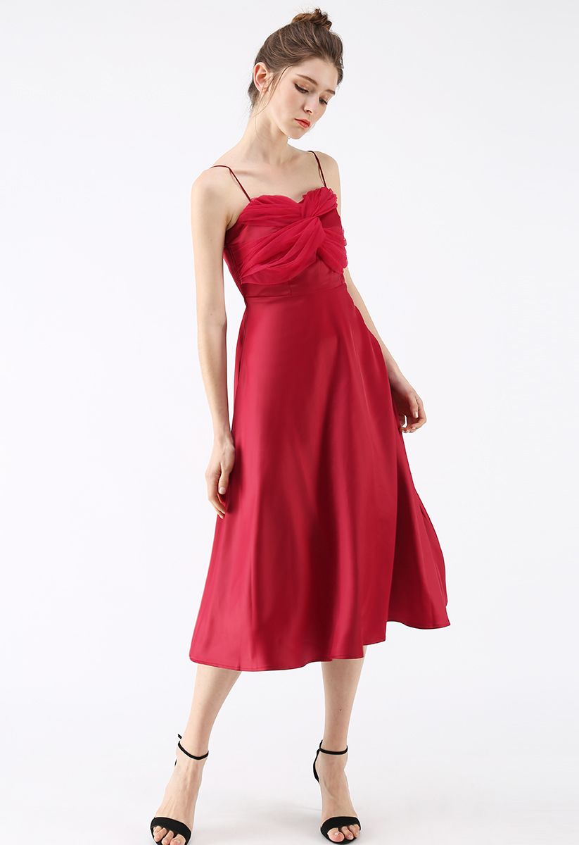 Silkiness Sweetheart Cami Dress en rouge