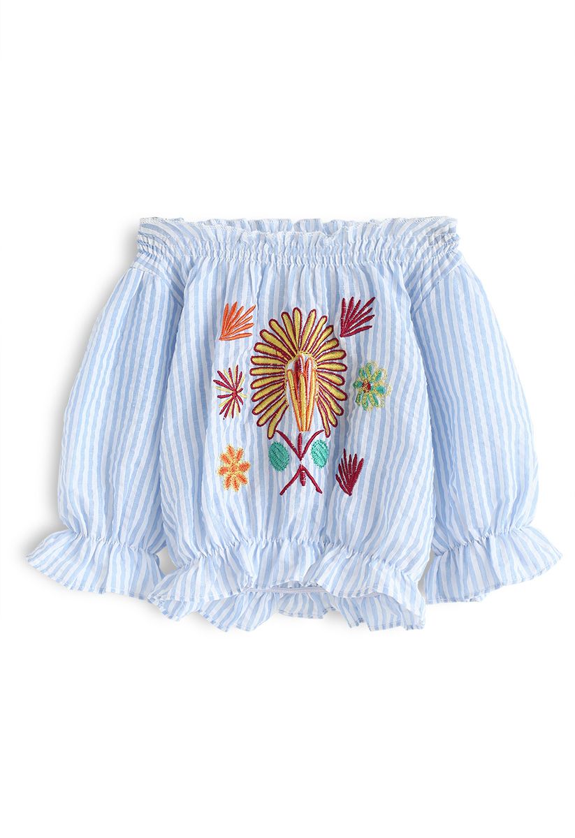 Ensemble haut et pantalon à épaules dénudées et broderies Spring Sun pour enfants