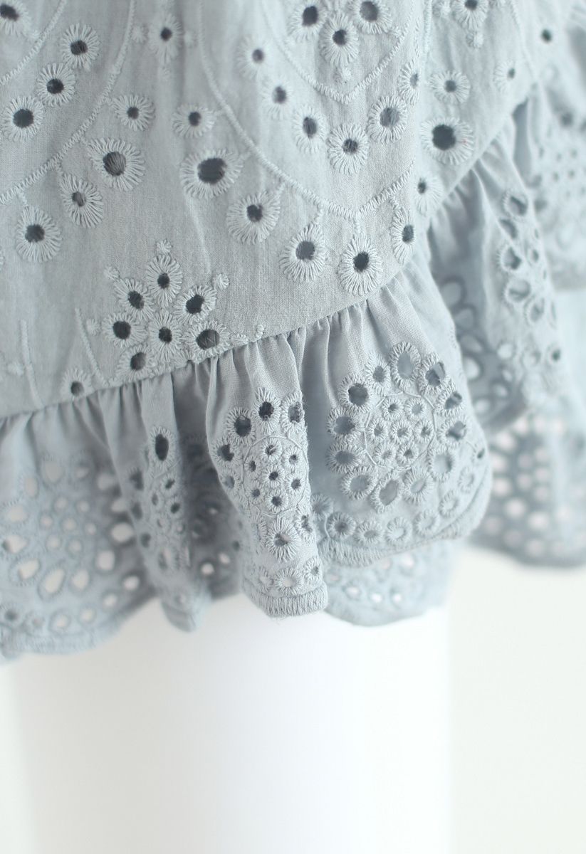 Eyelet Beauty Top and Jupe Set in Dusty Blue For Kids