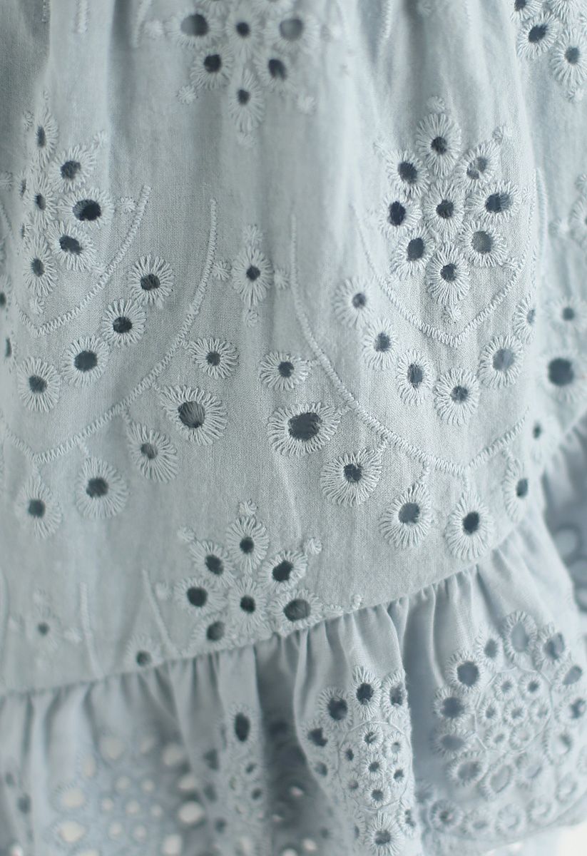 Eyelet Beauty Top and Jupe Set in Dusty Blue For Kids