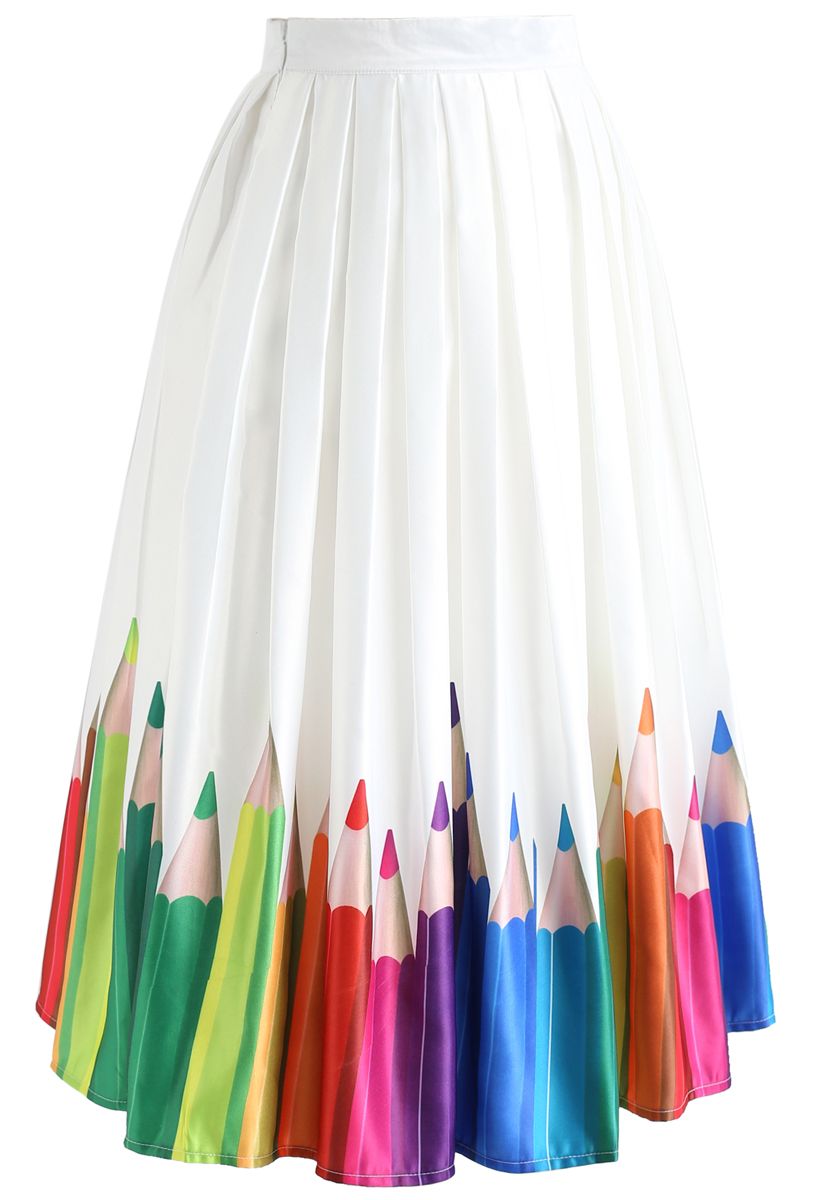 Jupe mi-longue avec illustrations de crayons colorés