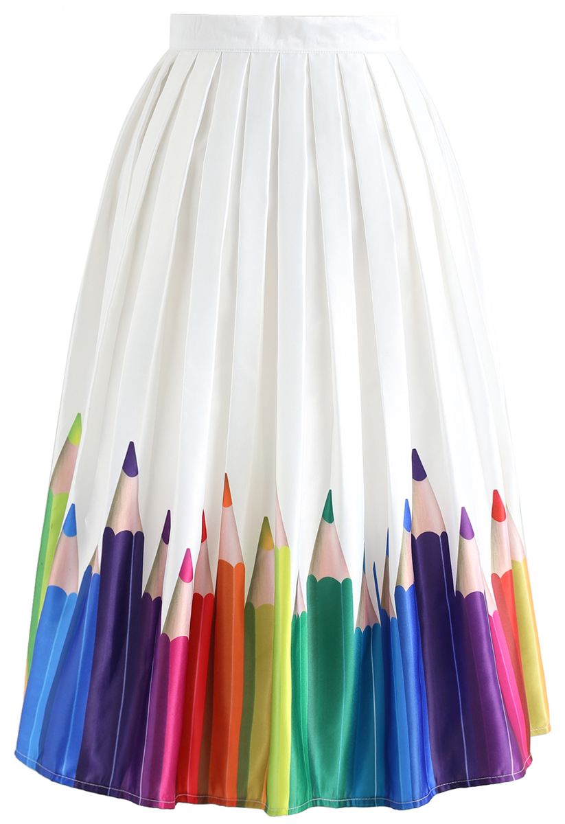Jupe mi-longue avec illustrations de crayons colorés