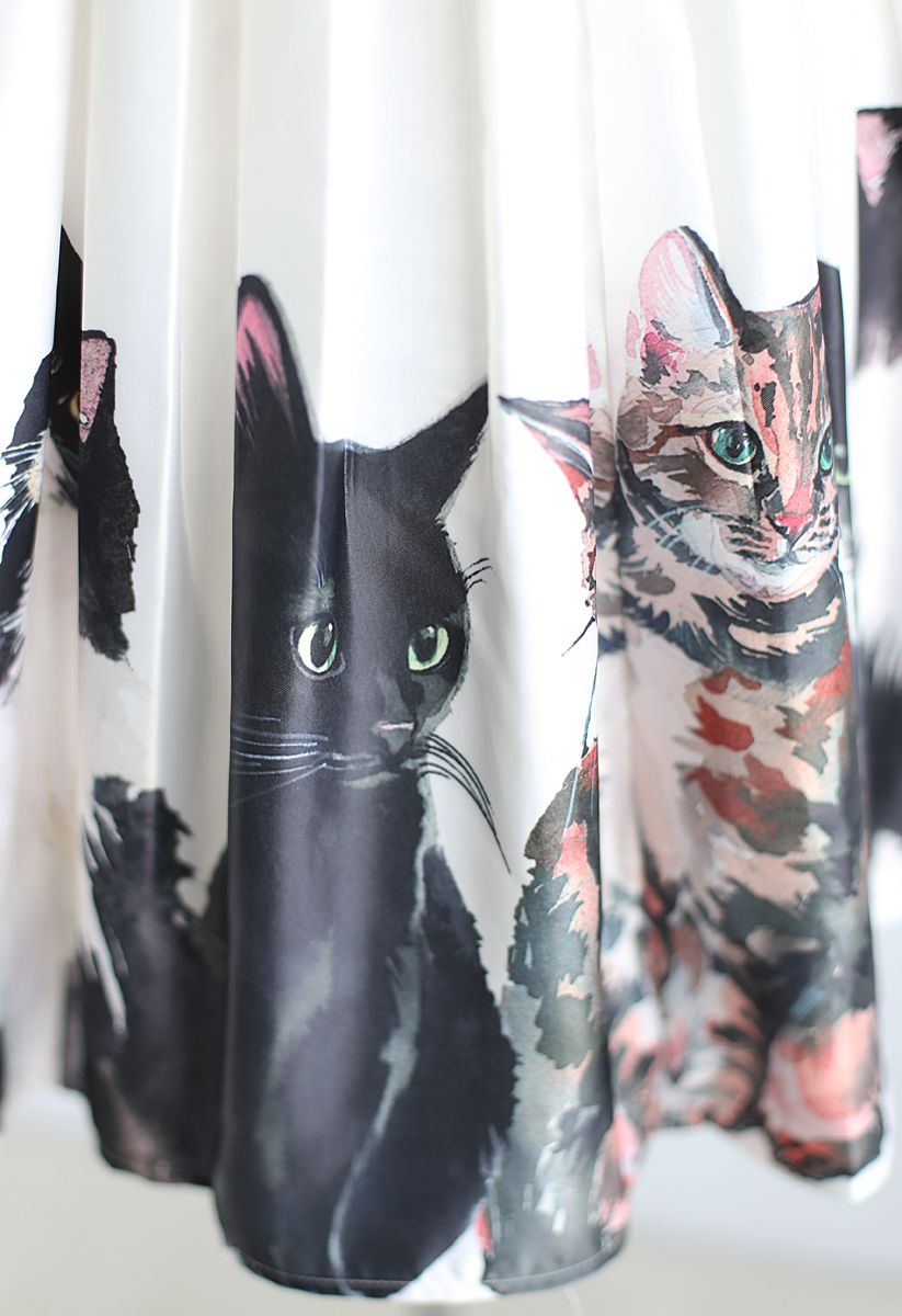 Jupe mi-longue avec imprimés de chats sauvages