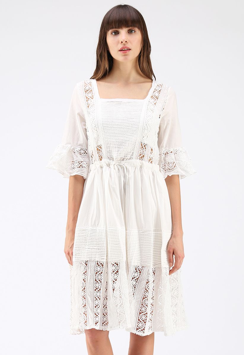 Lazy Weekend Crochet Embellished Dress in White