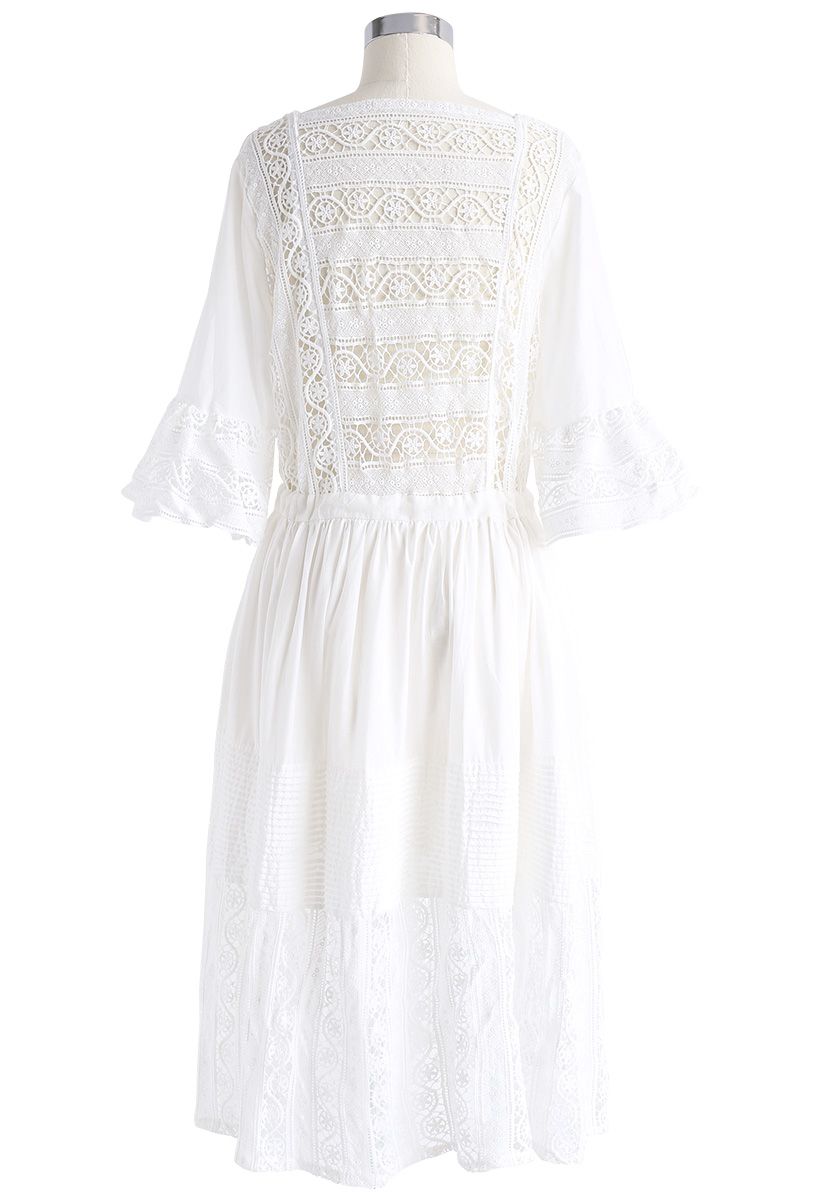 Lazy Weekend Crochet Embellished Dress in White
