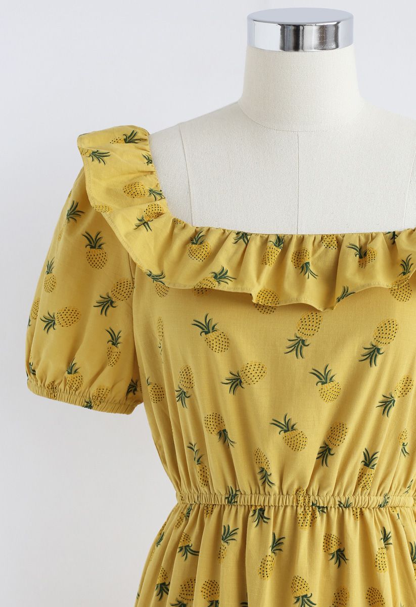 Robe à épaules dénudées Ananas Illusion en jaune