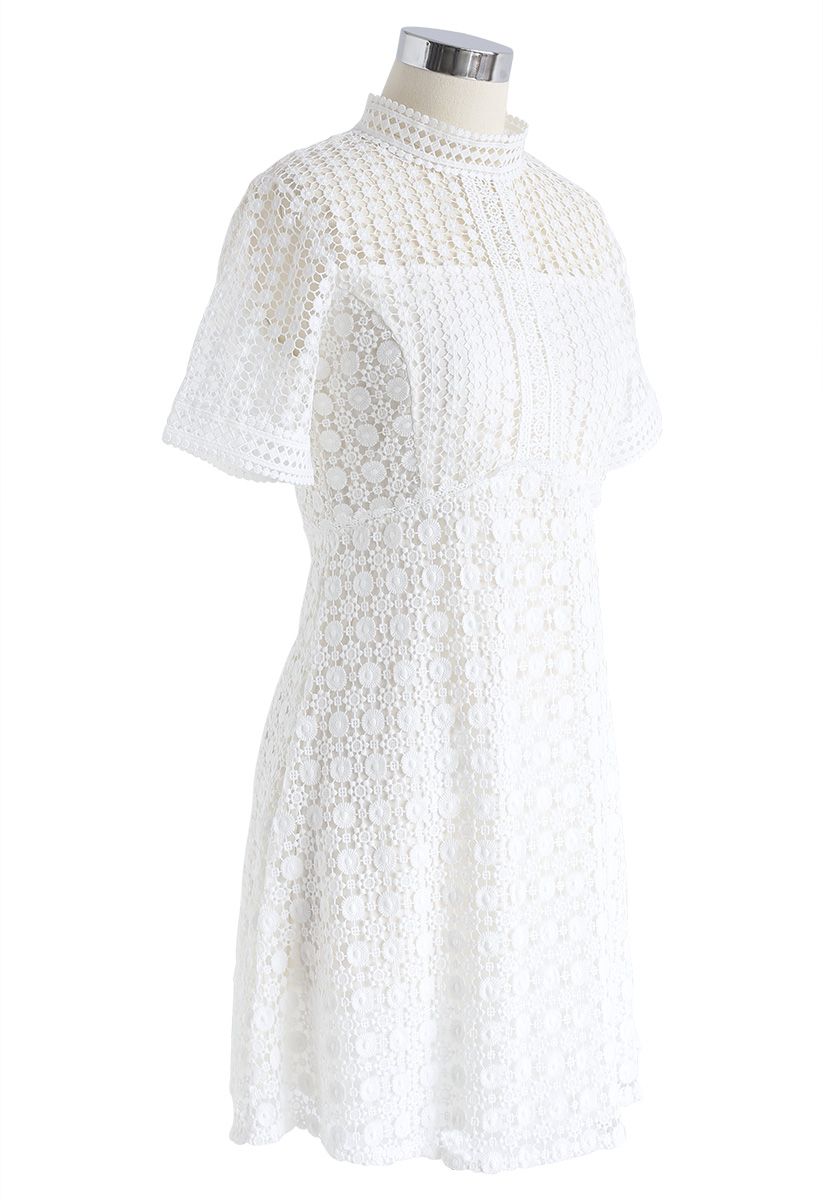 Dare to Try Hollow-Out Crochet Dress in White
