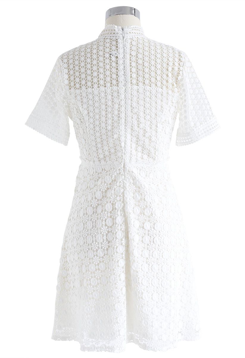 Dare to Try Hollow-Out Crochet Dress in White