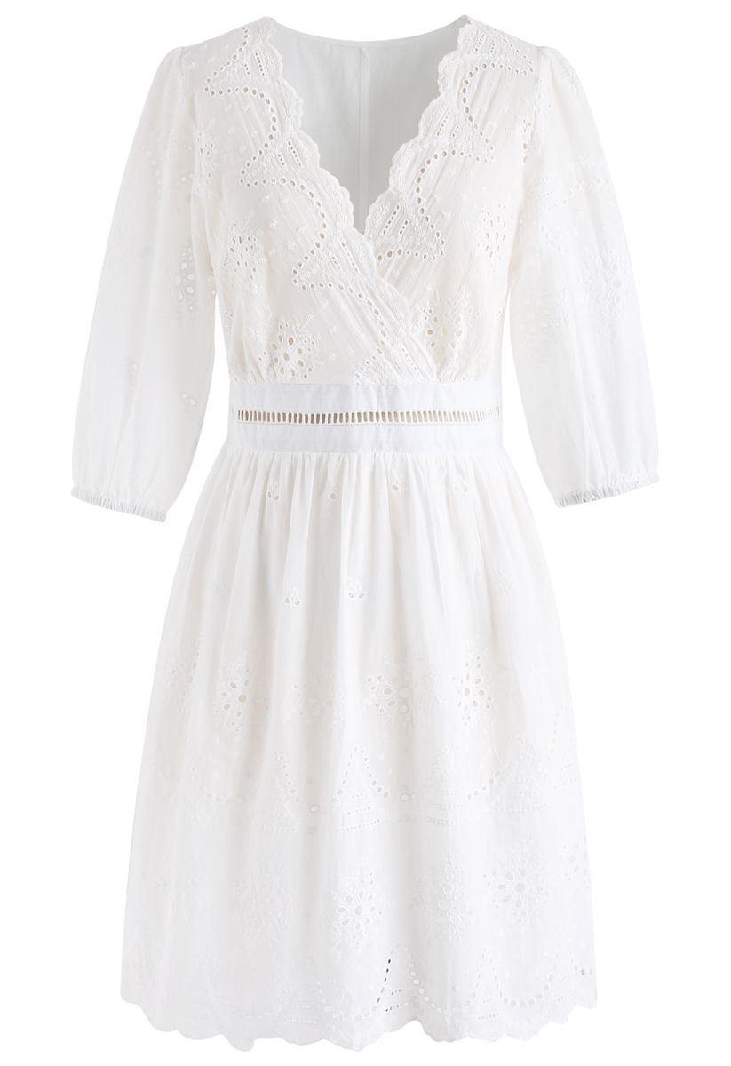 Never Say Never Eyelet Embroidered Dress in White