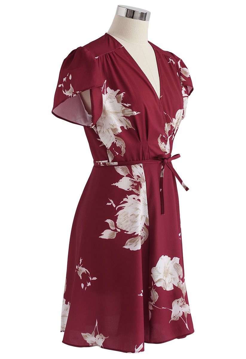 Vacay Vibes Floral Wrapped Dress in Red