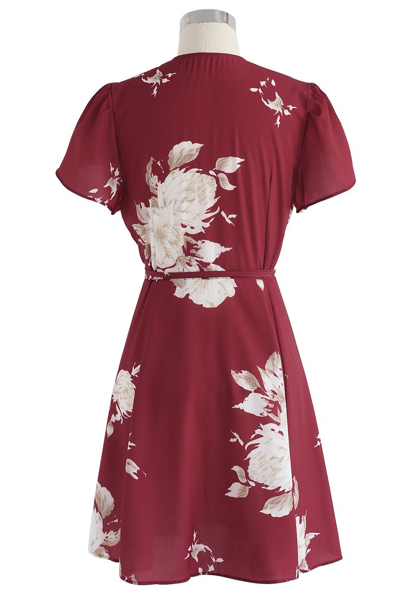 Vacay Vibes Floral Wrapped Dress in Red