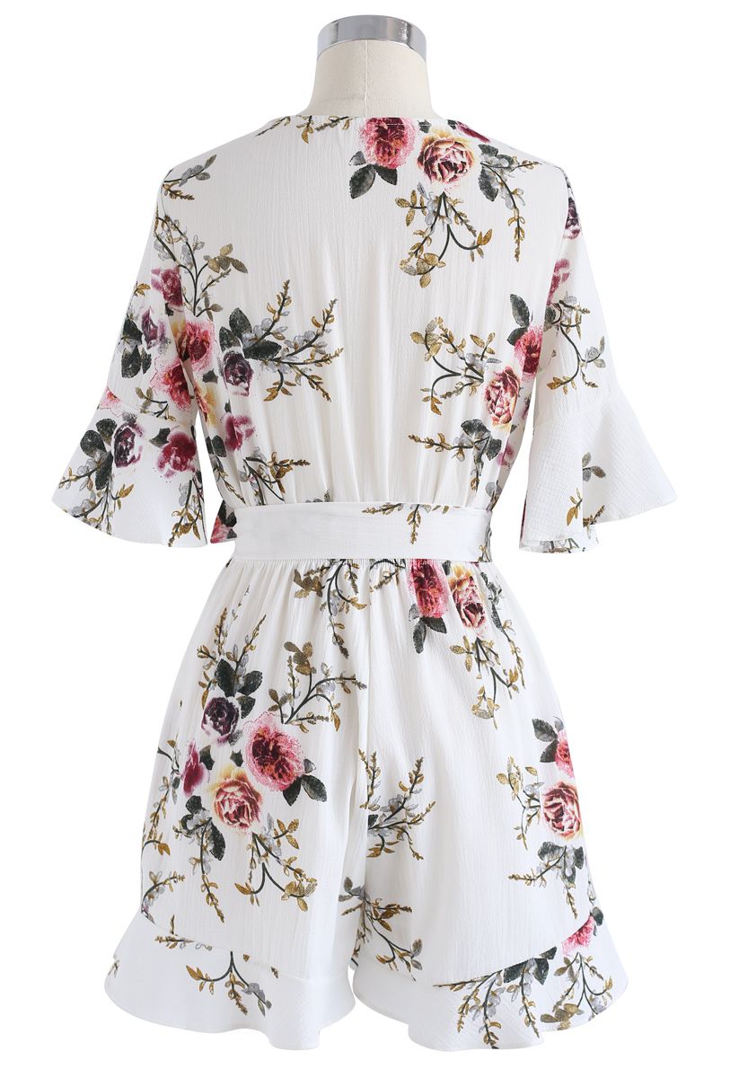 Dwell in Floral Dream Wrapped Playsuit in White