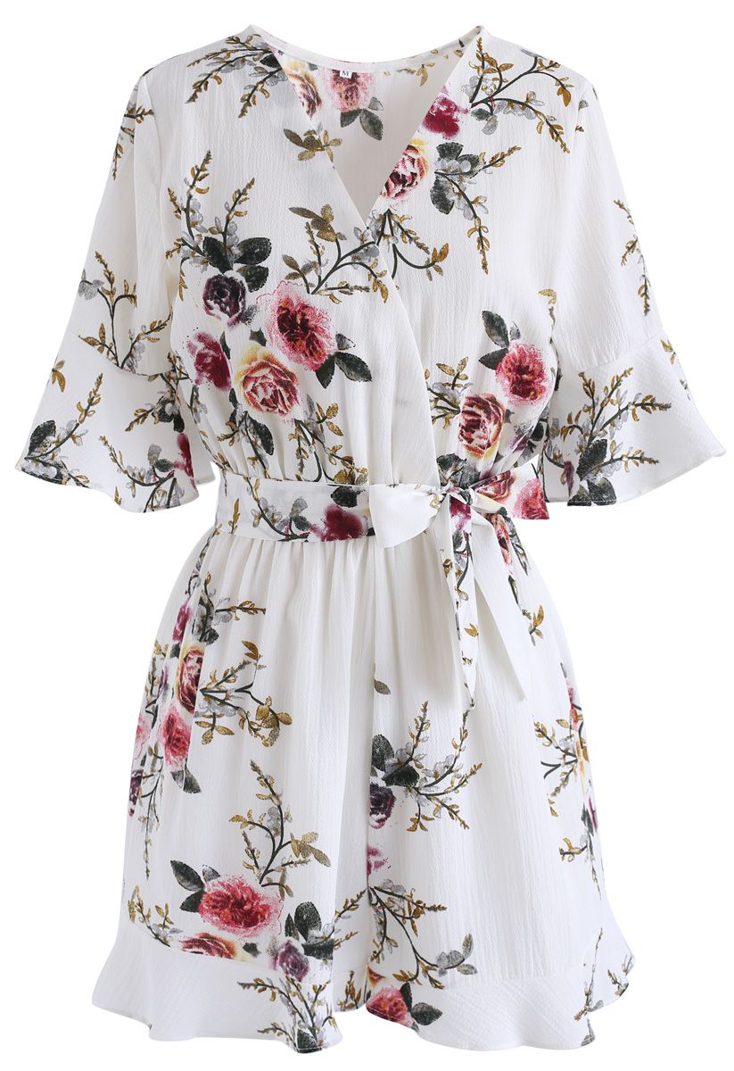 Dwell in Floral Dream Wrapped Playsuit in White