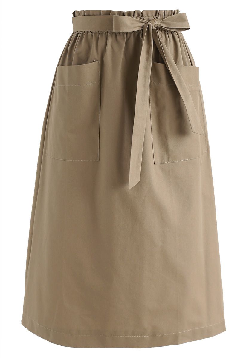 Better in Time A-Line Pockets Skirt in Tan  