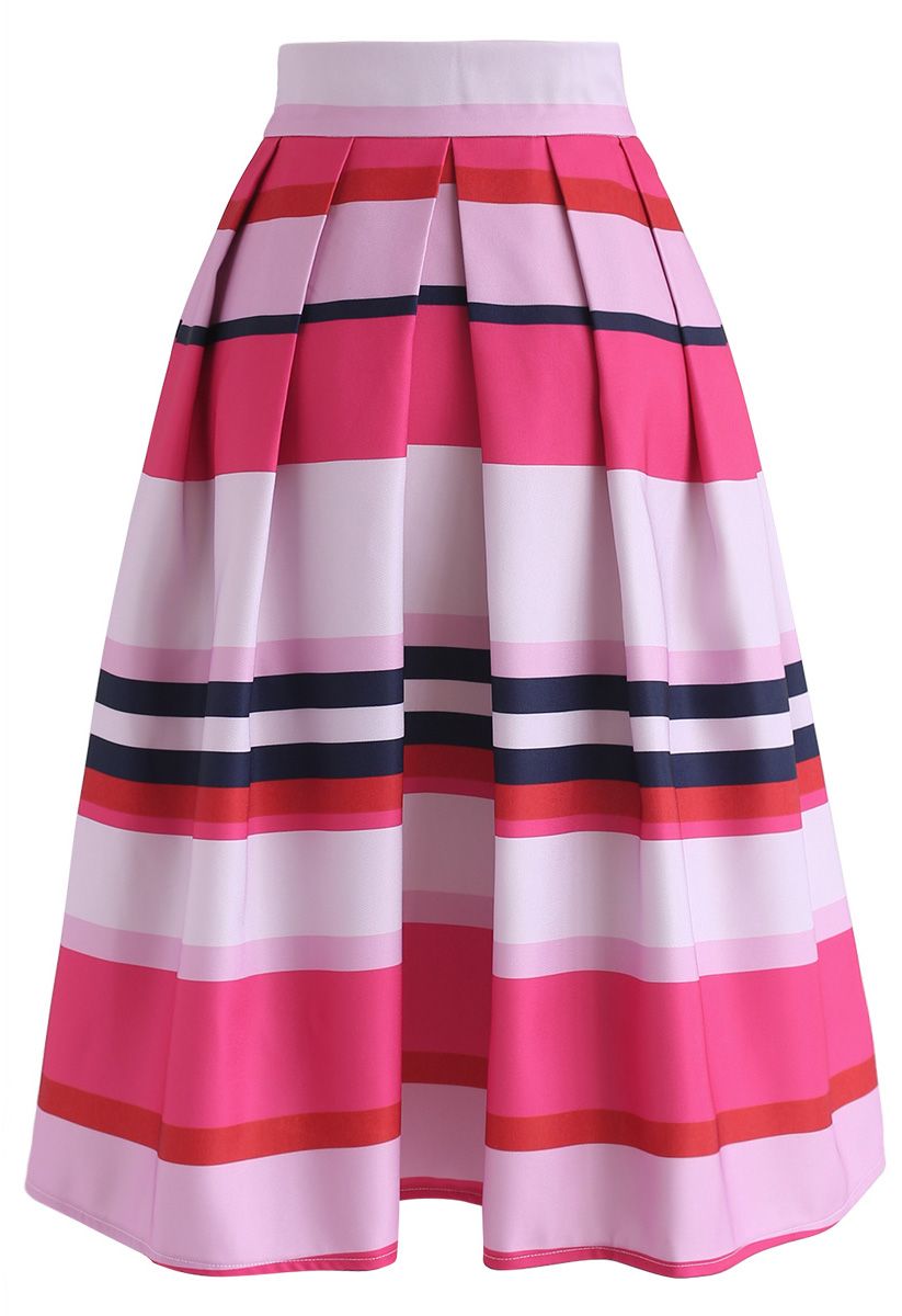 Stayin' Alive Colorful Stripes Printed Midi Skirt