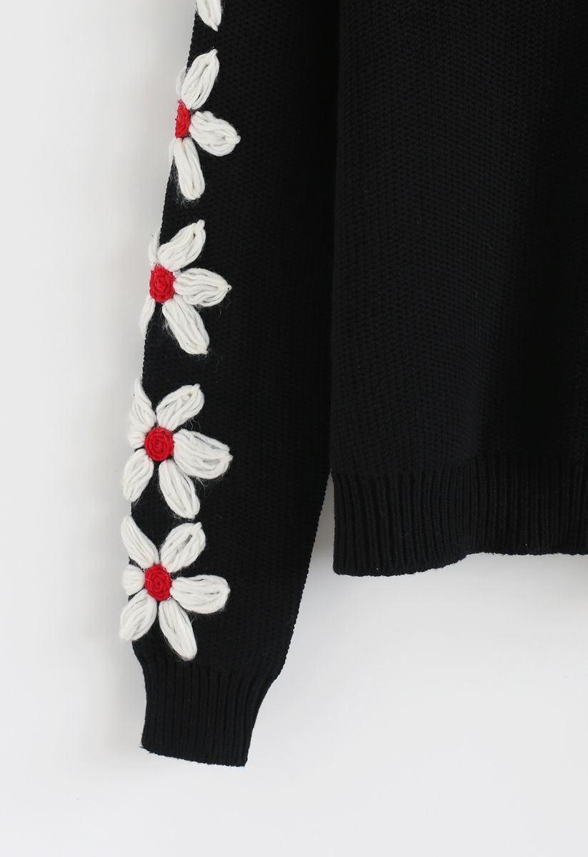 Pull en tricot à manches Daisy Bloom en noir