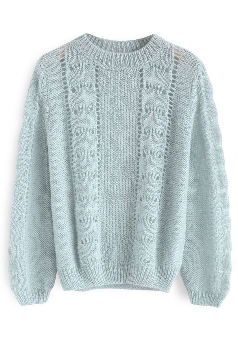 Idéal pour les trajets Fluffy Knit Sweater à la menthe