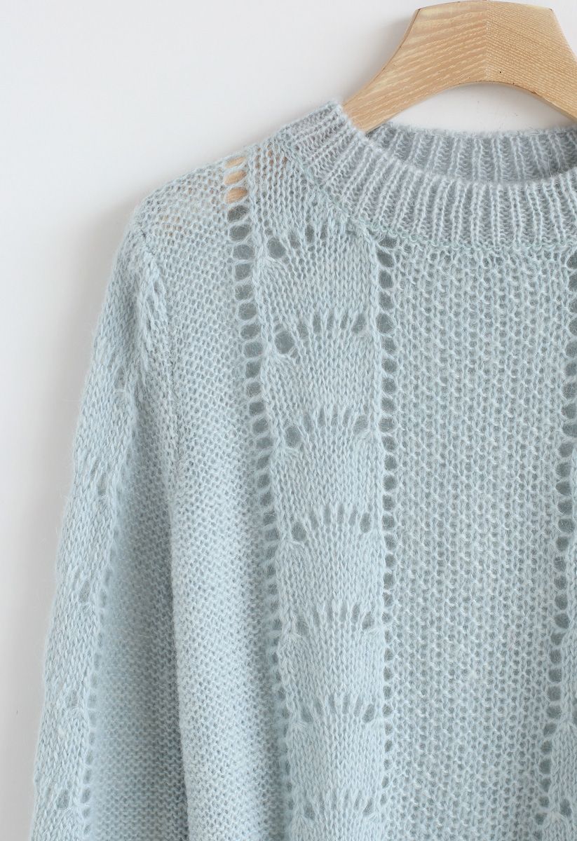 Idéal pour les trajets Fluffy Knit Sweater à la menthe