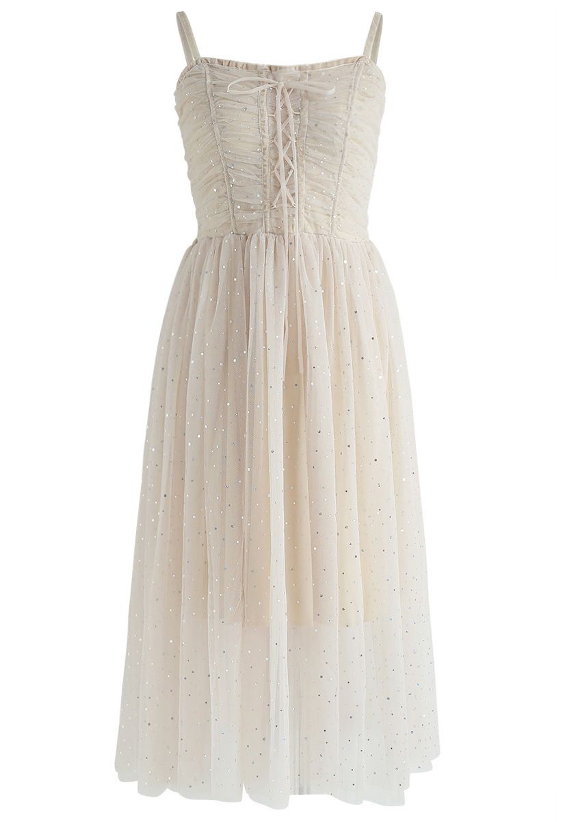 Sparkling Tulle Cami Dress in Cream