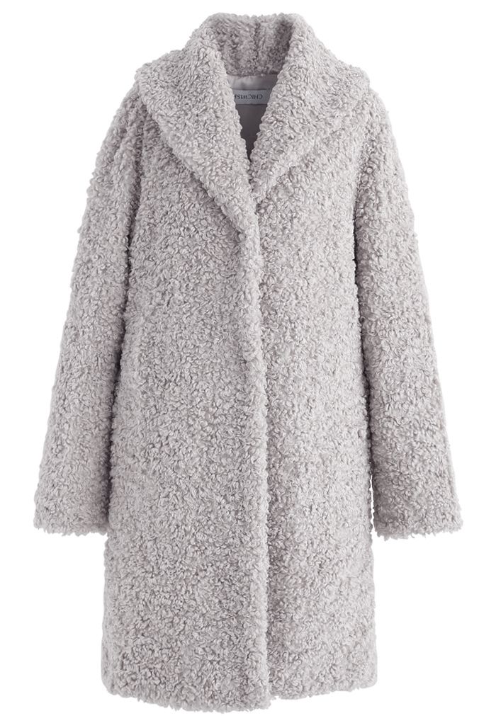 Sensation de chaleur Long Manteau en fausse fourrure couleur gris