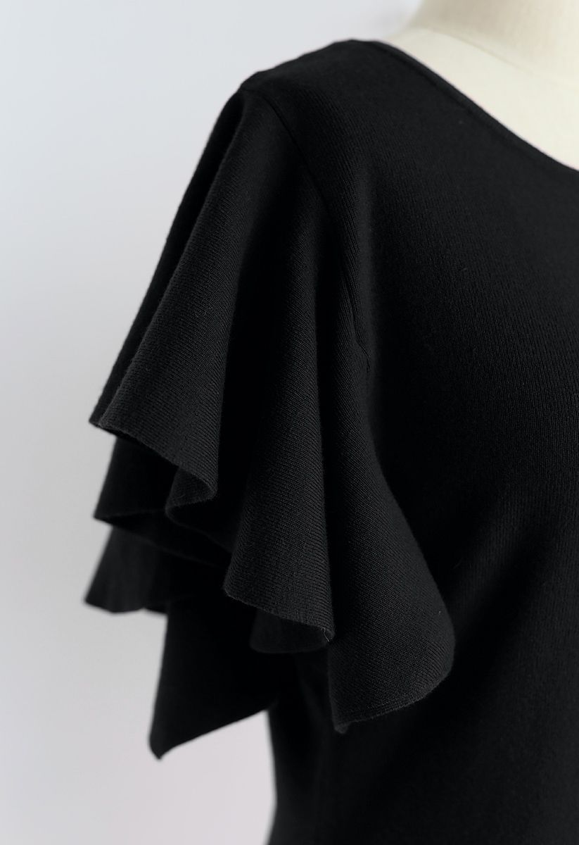 Robe en maille asymétrique à volants en noir