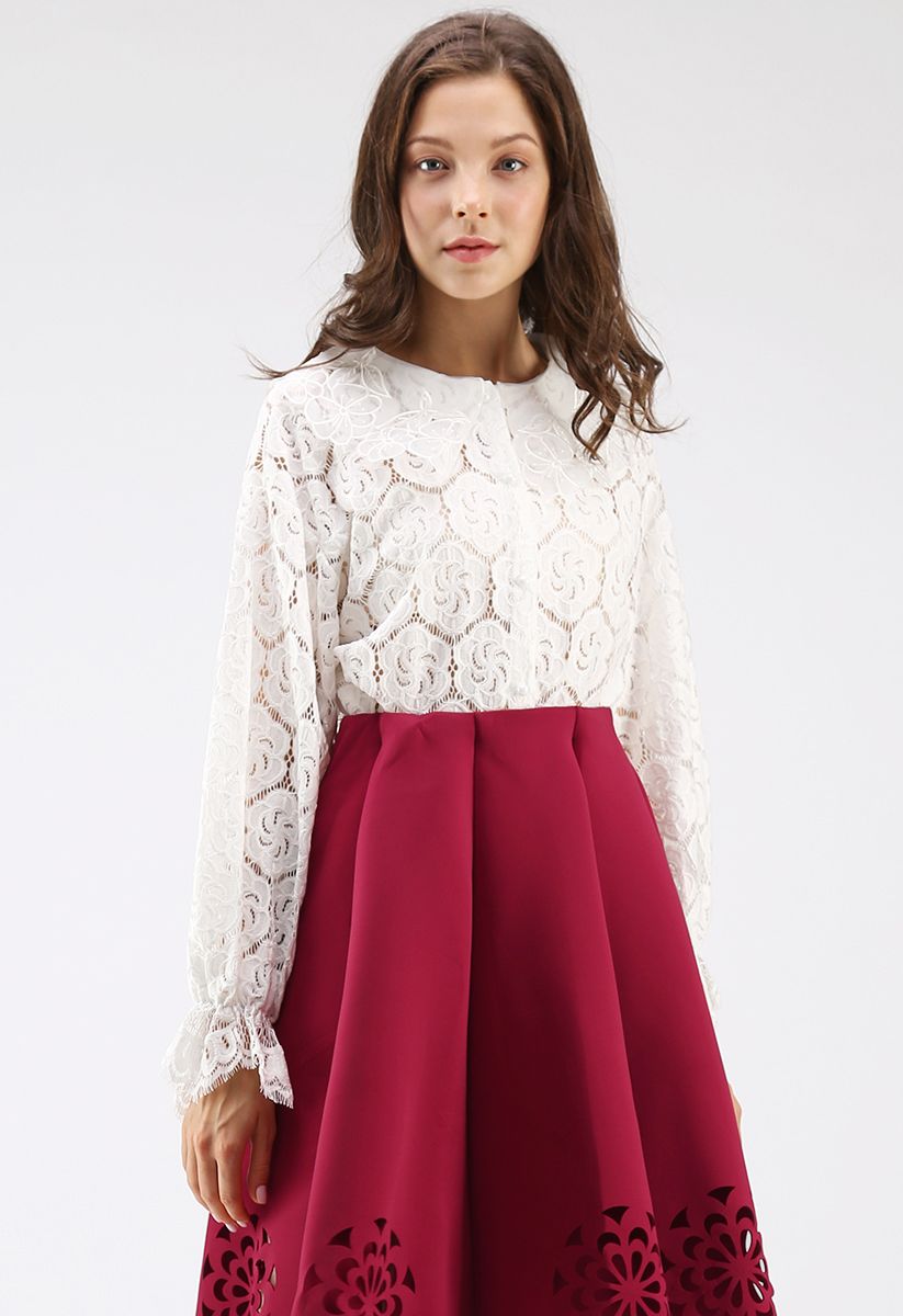 Mellow Morning Full Floral Lace Top in White