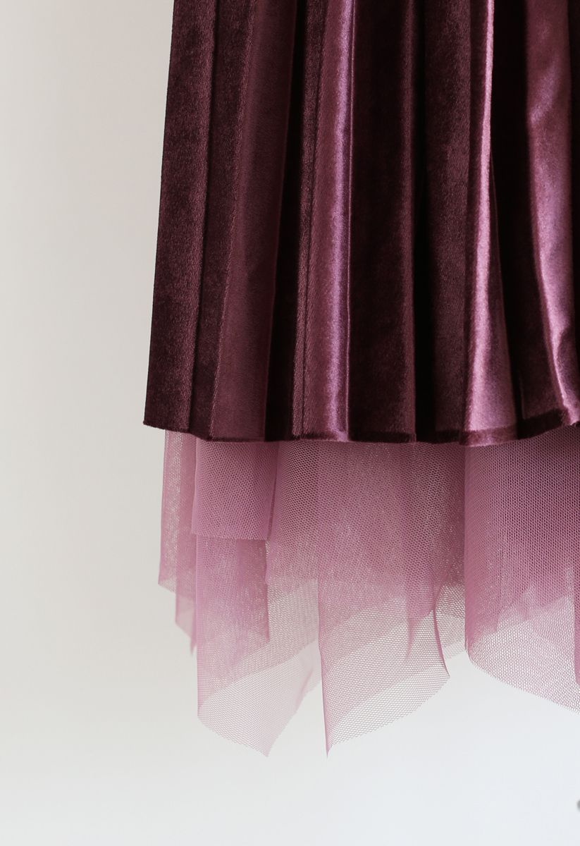 Mix and Match - Jupe plissée en velours à motif prune