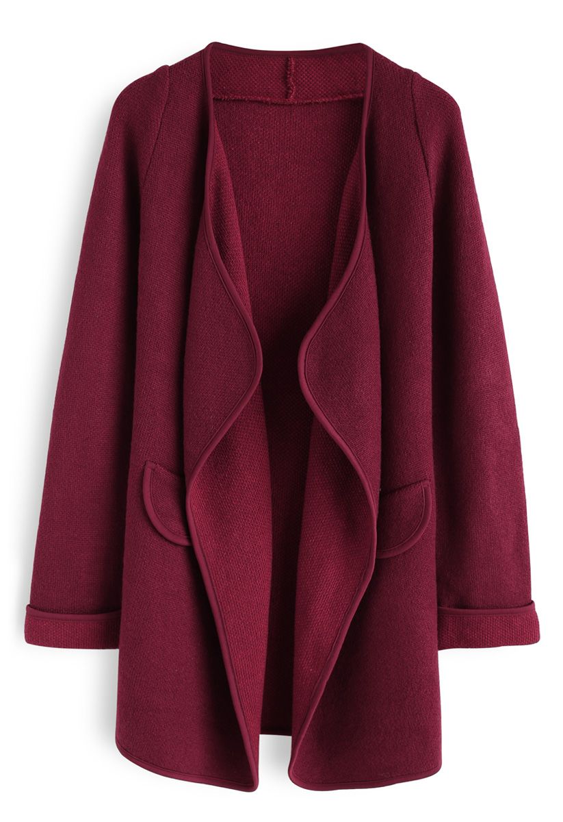 Manteau tricoté ouvert couleur bordeaux