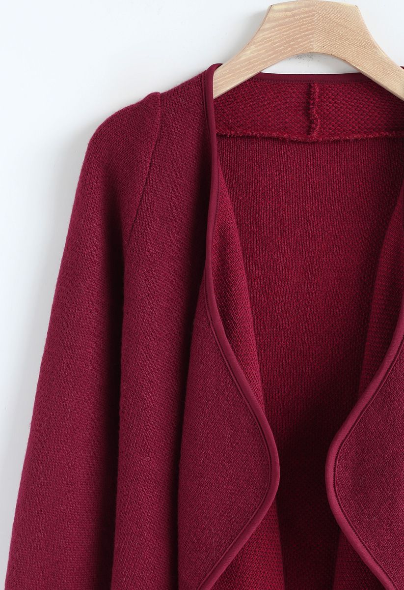 Manteau tricoté ouvert couleur bordeaux