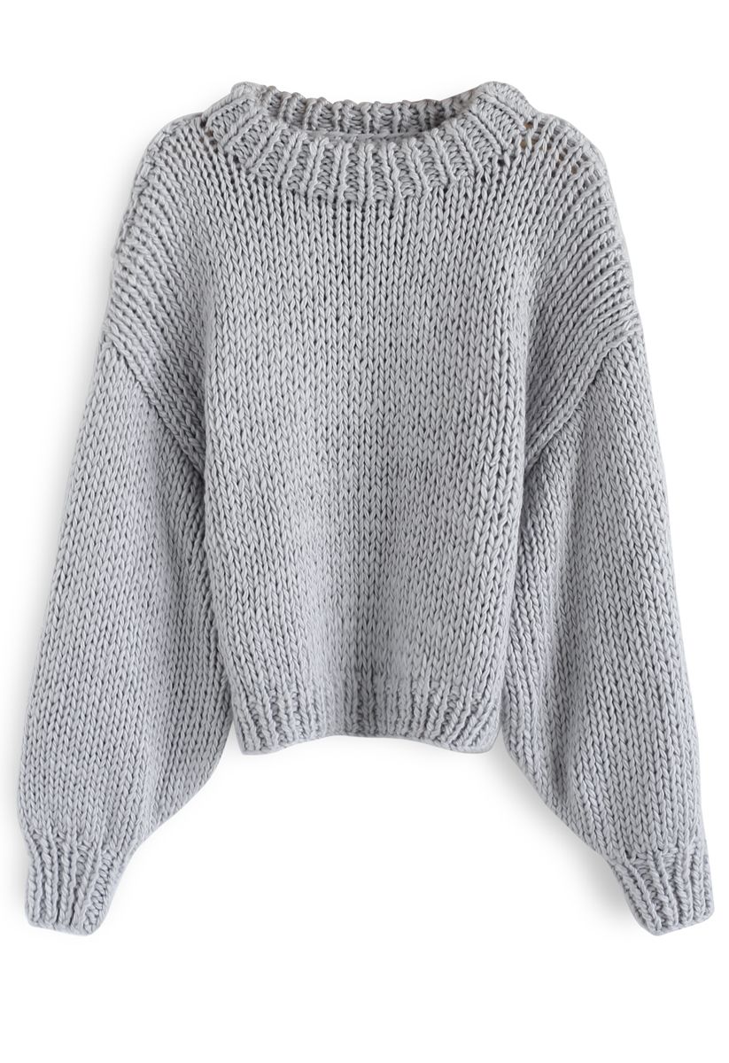 Chunky Chunky Pull court à manches bouffantes gris