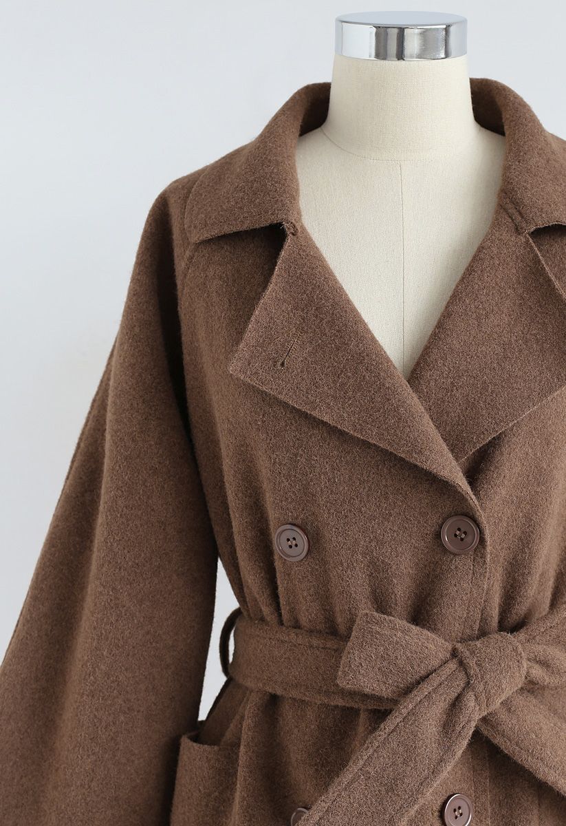 Manteau en mélange de laine à double boutonnage poivre et prêt, brun