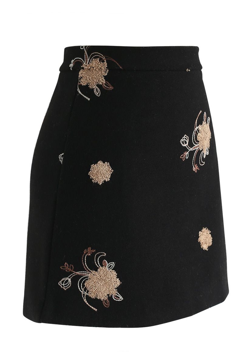 Mini jupe en mélange de laine Bouquet d'être heureux en noir