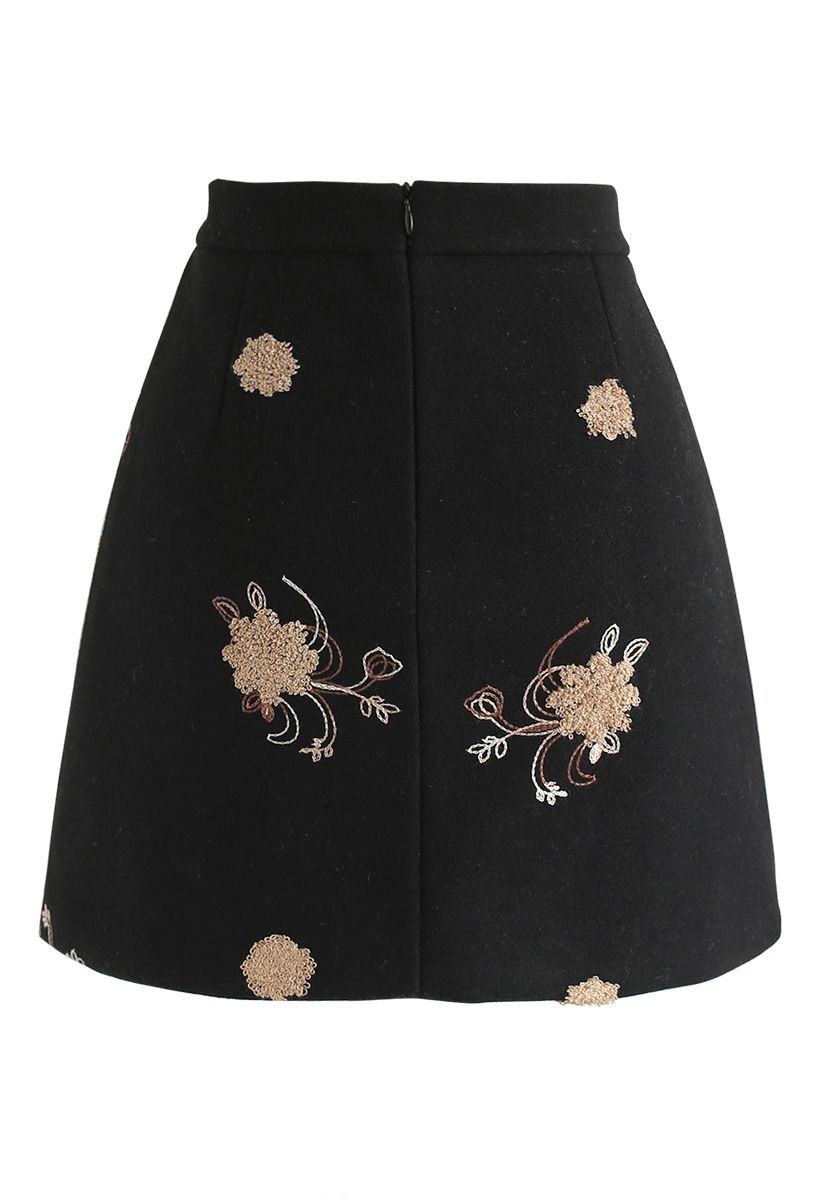 Mini jupe en mélange de laine Bouquet d'être heureux en noir
