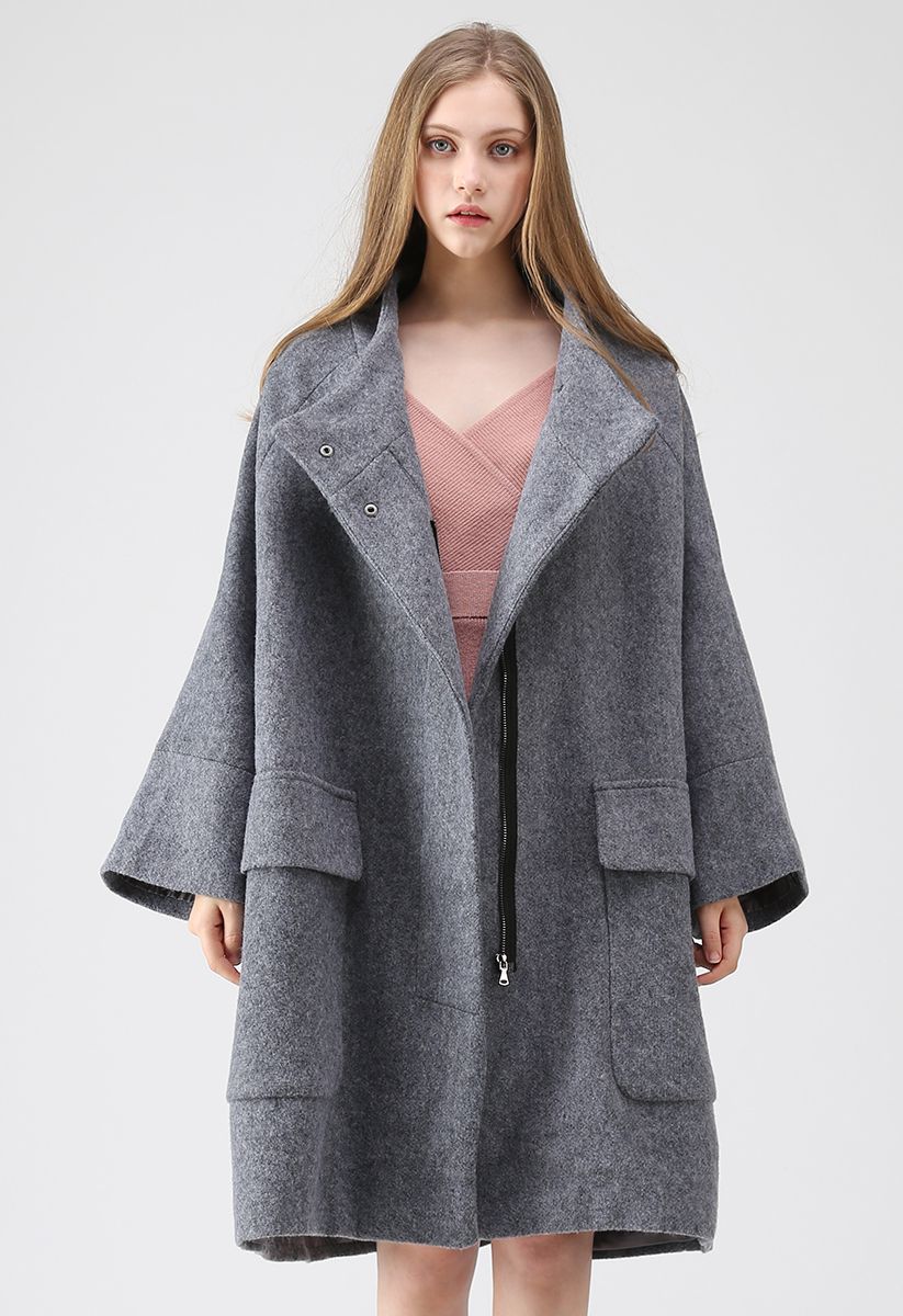 Je veux tout manteau long en laine mélangée gris