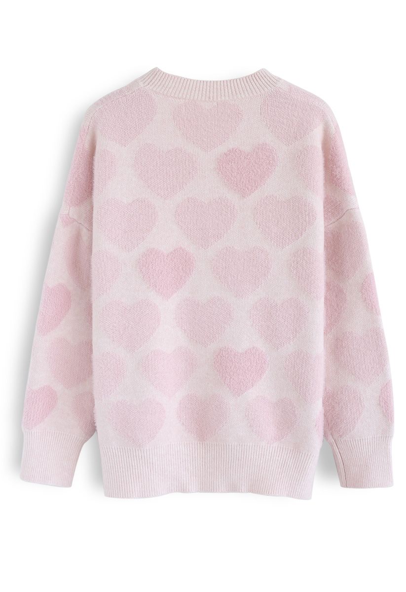Pull Fuzzy Hearts en Tricot Rose