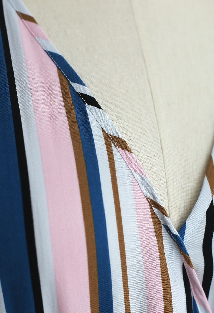 Elegance Keeper Stripes - Robe longue à col en V et rose
