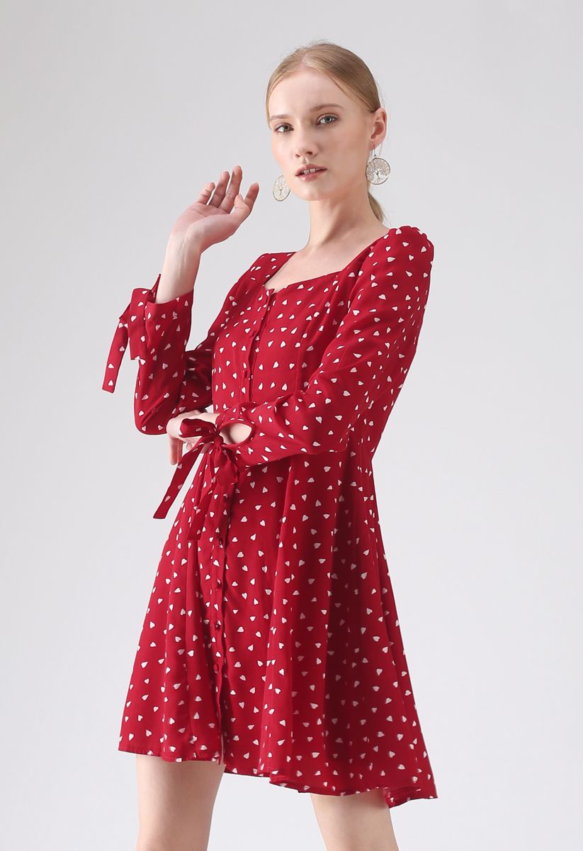 Get Hearts In Print Button - Robe boutonnée