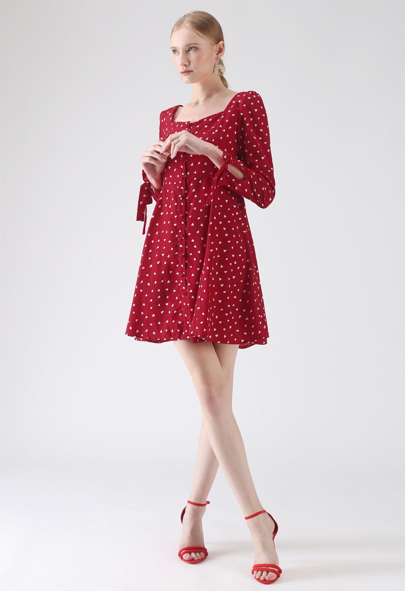 Get Hearts In Print Button - Robe boutonnée