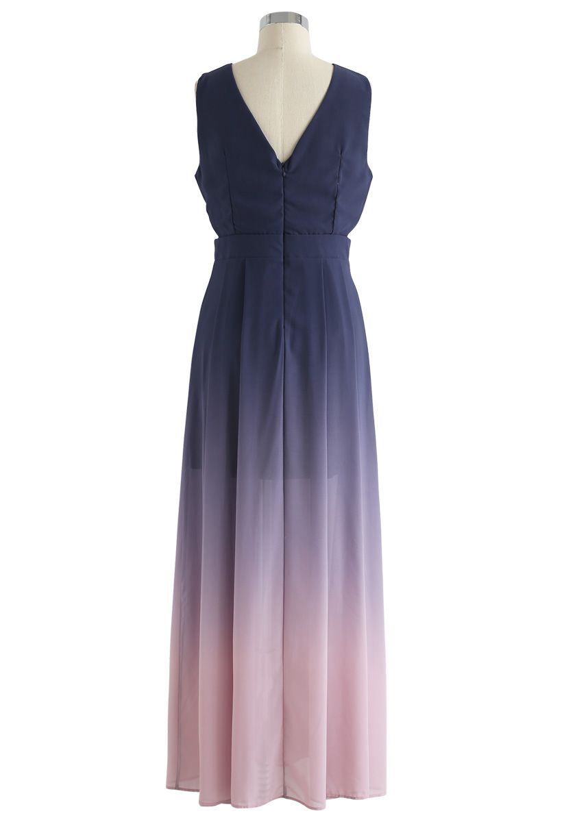 Gradient Revelry Maxi Dress sans manches en violet