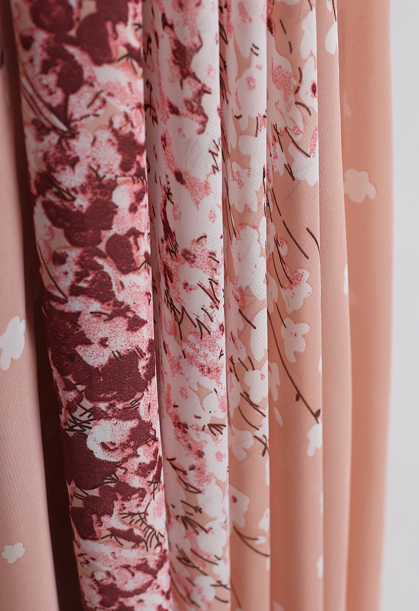 Jupe longue en mousseline à motifs de fleurs de cerisier et aquarelles