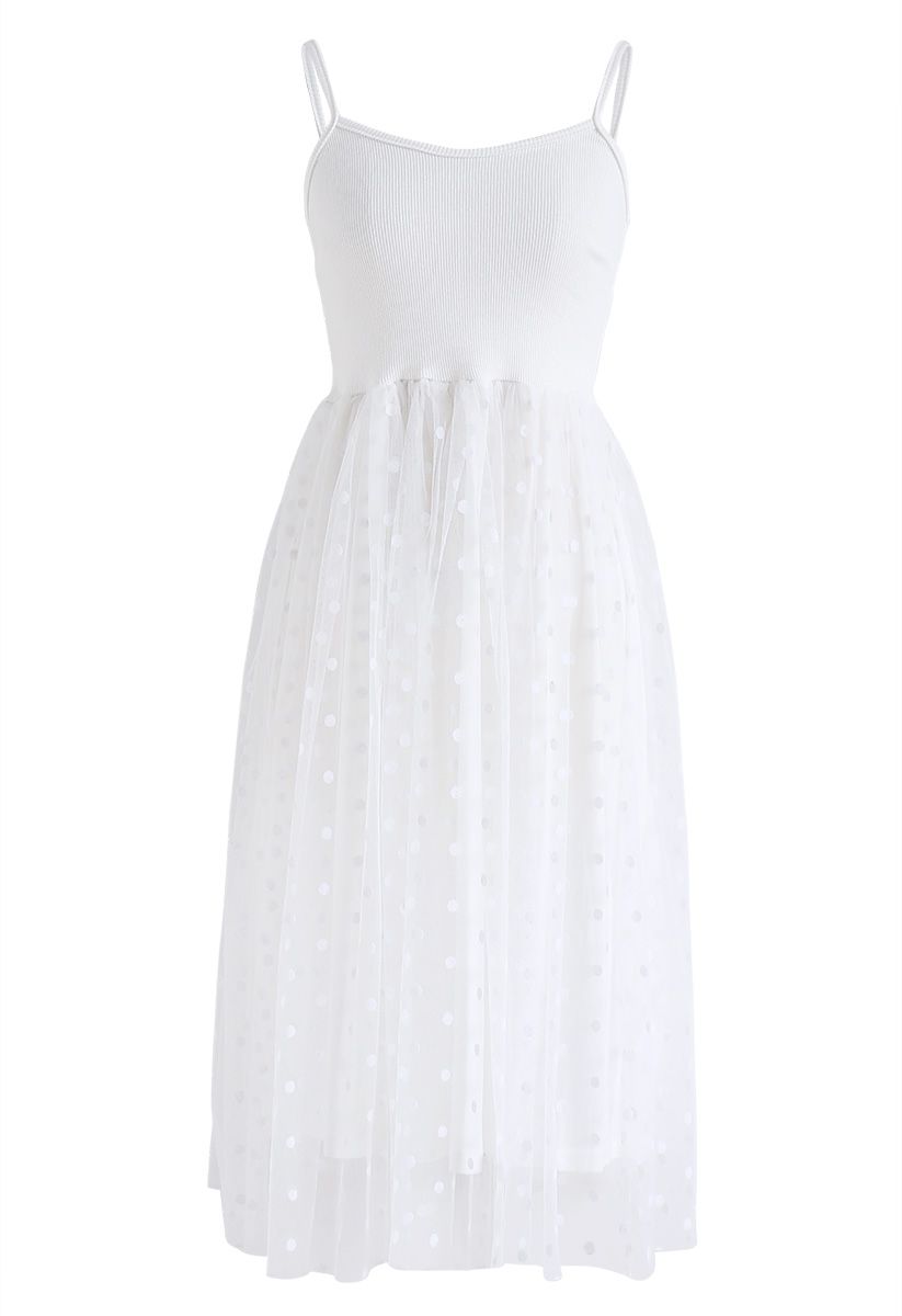 Dot To Be Chic Cami Knit Mesh Dress en Blanc