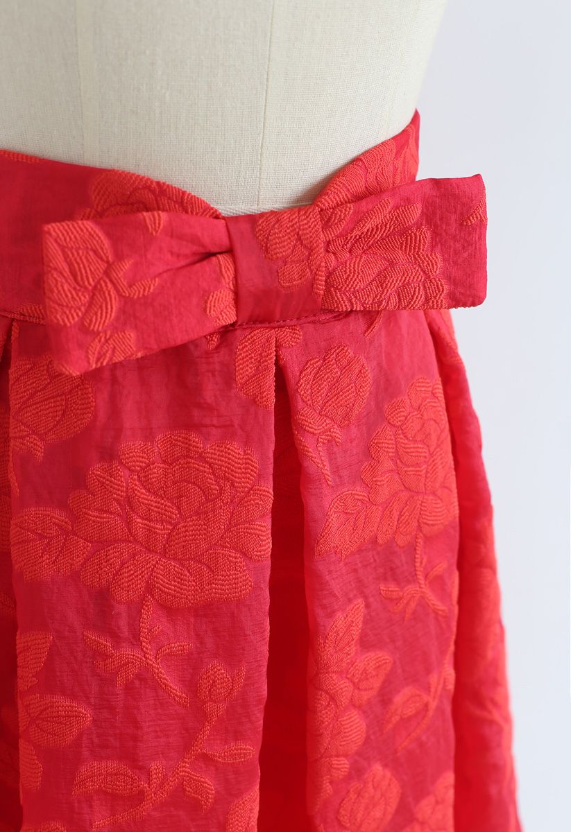 Jupe plissée rose Garden Bowknot en rouge