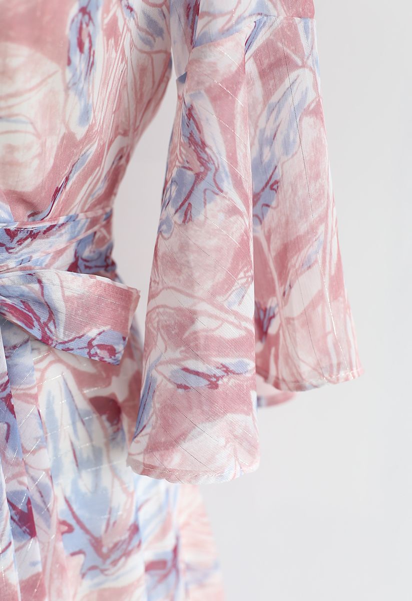 Robe portefeuille à imprimé aquarelle Splendeur tropicale en rose