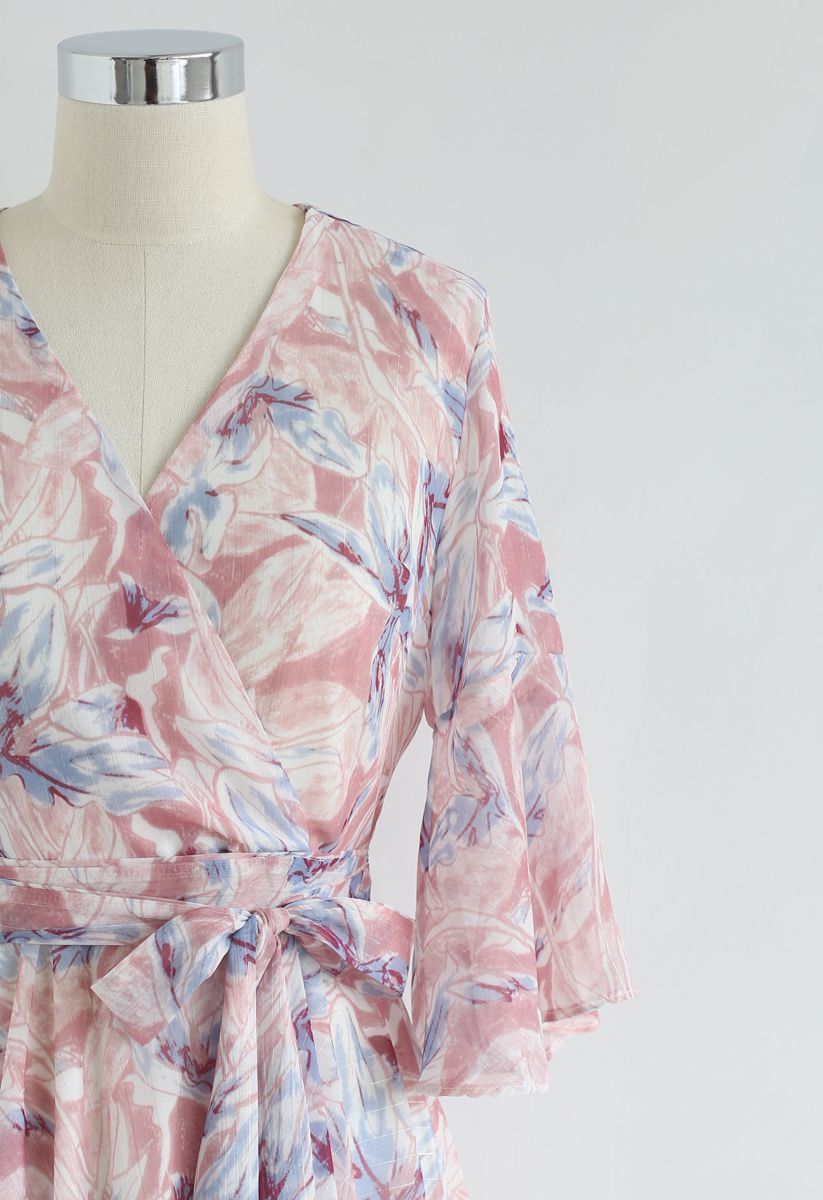 Robe portefeuille à imprimé aquarelle Splendeur tropicale en rose